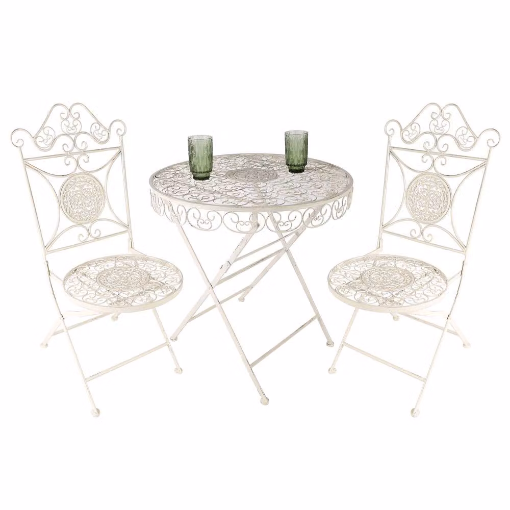 Dibor Vintage 3 Piece Cream Metal Folding Bistro Garden Dining Set – 2