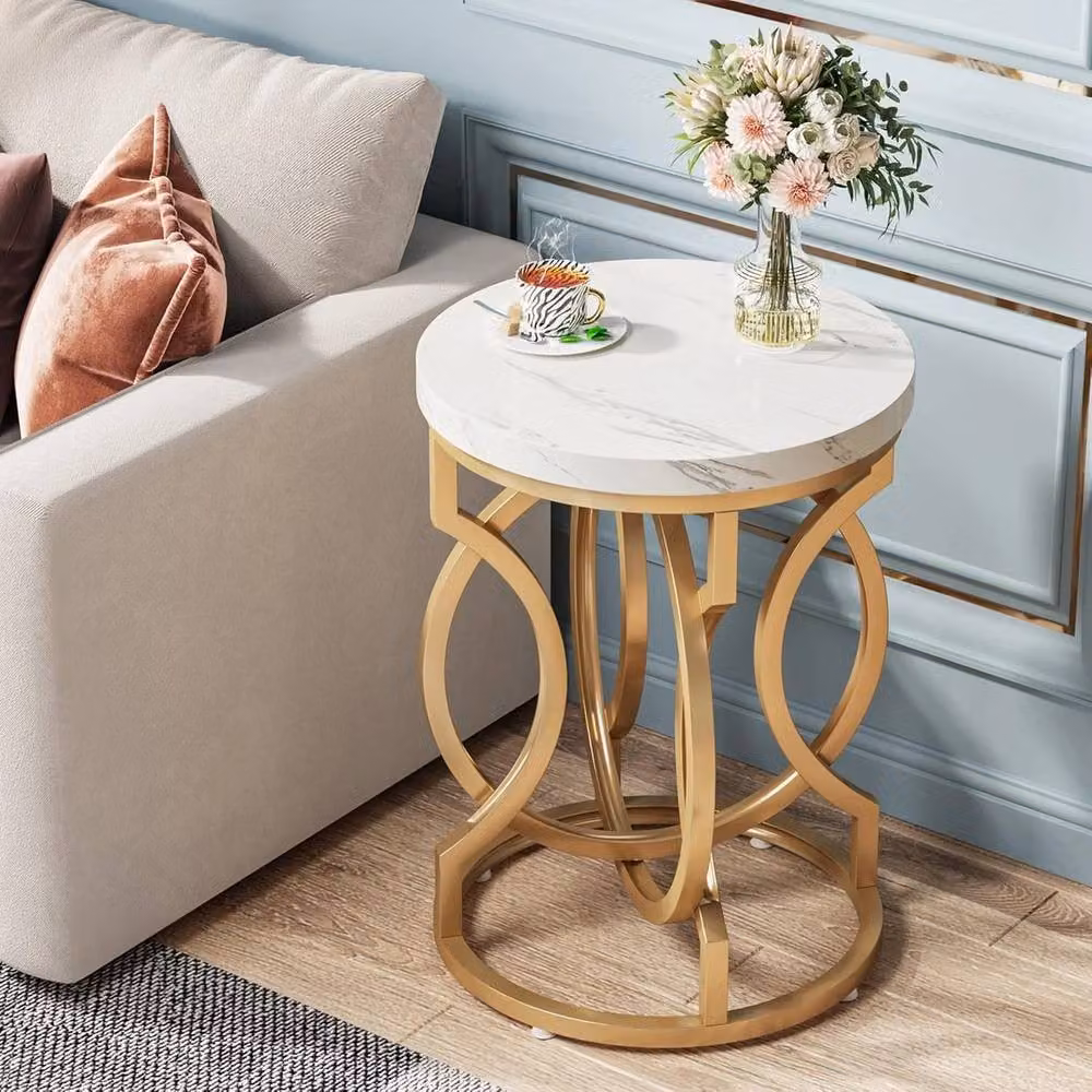 VOGREX Modern Round White and Gold End Table – 2