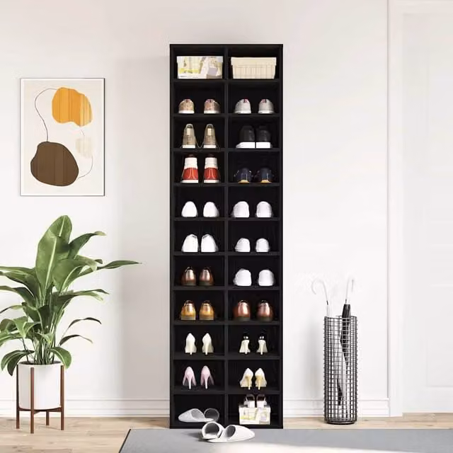 Berkfield Home Black Oak Shoe Cabinet W/D/H: 54 x 34 x 183 cm