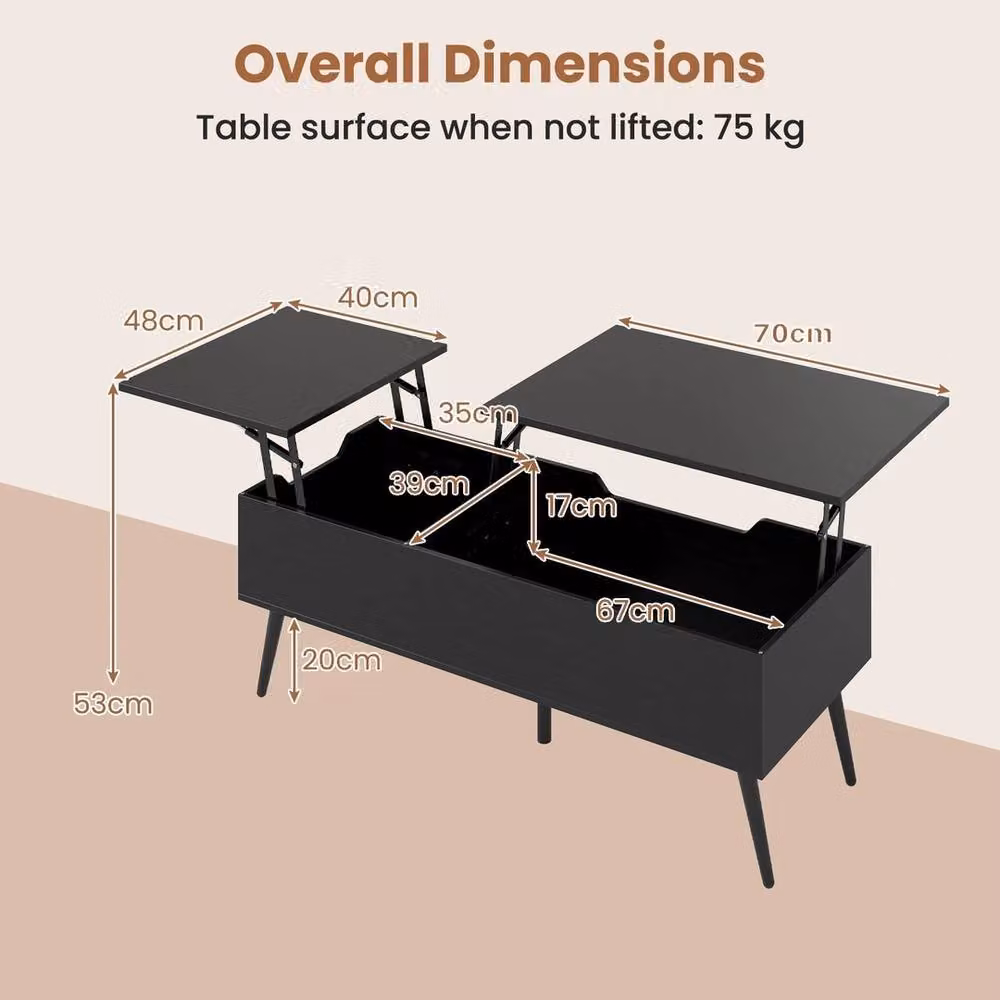 VOGREX Black Lift Top Office Coffee Table, W/D/H: 110 x 48 x 40-53 cm – 3