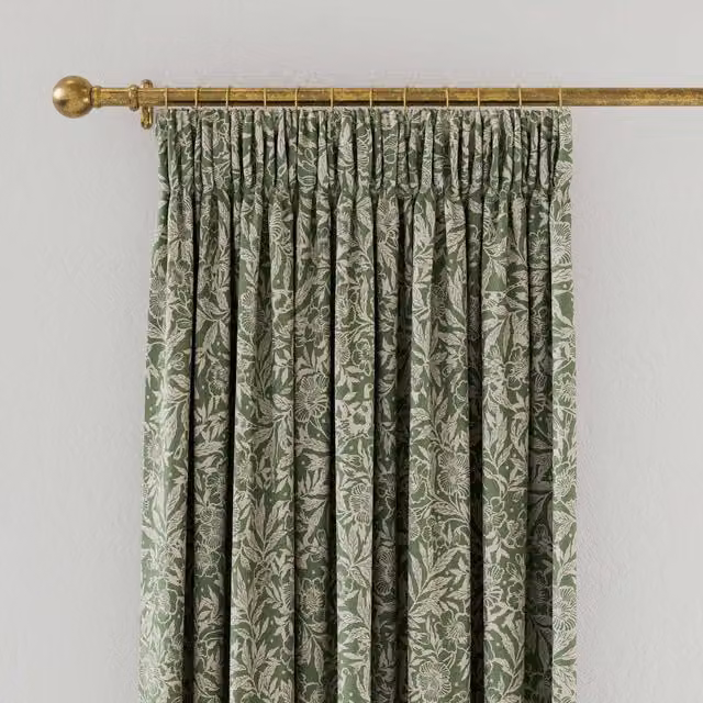 Joules Twilight Ditsy Floral Cotton Lined Curtains, Green, Width: 167.64 cm, Height: 228.6 cm