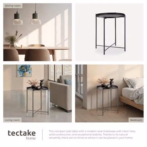 tectake Round Side Table in Black Minimalist Design with Height-Adjustable Feet, W/D/H: 45.5 x 45.5 x 53 cm – 5