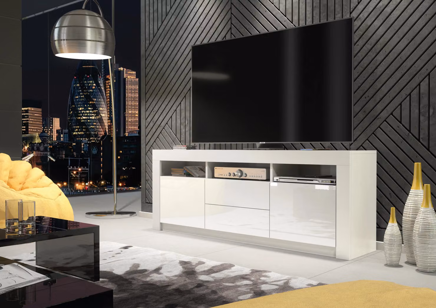 Creative Furniture Modern White High Gloss TV Unit W: 160 cm, H: 60 cm, D: 35 cm – 2