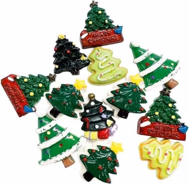 Syntego Pack of 12 Mixed Green Christmas Tree Embellishments