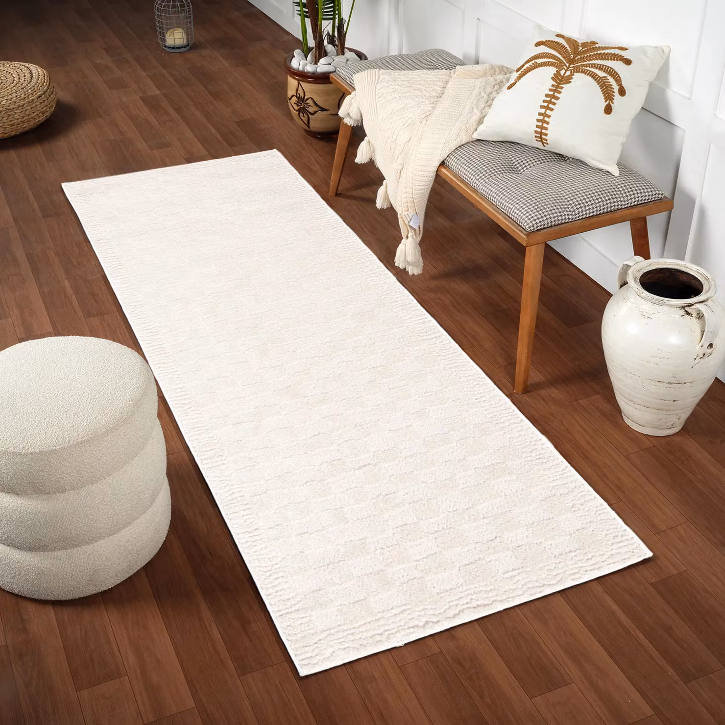 Livabliss Freud Modern Checkerboard High Pile Living and Dining Rug in White, Black and Brown, W: 160 cm, D: 215 cm – 3