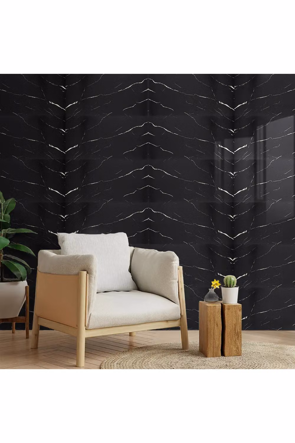 Living and Home 10 Pcs Black Marble Texture Self-Adhesive PVC Wall Panels, Waterproof and Flame Retardant – 2