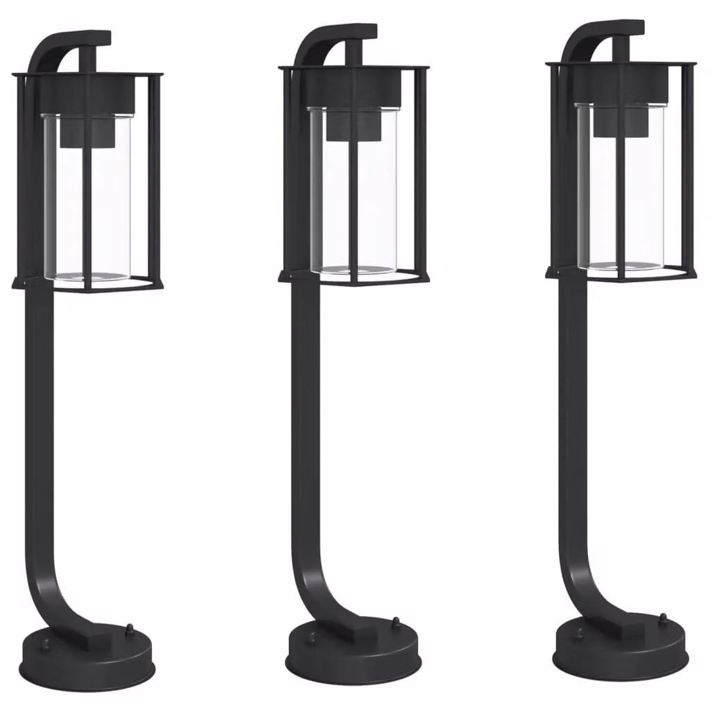 Berkfield Home Set of 3 Black Stainless Steel Outdoor Floor Lamps, Height: 60 cm – 2
