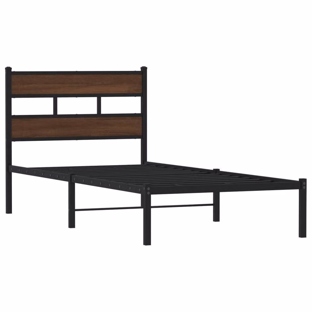 Berkfield Home Single Bed Frame with Headboard in Brown Oak, W/D/H: 90 x 190 x 91.5 cm – 3