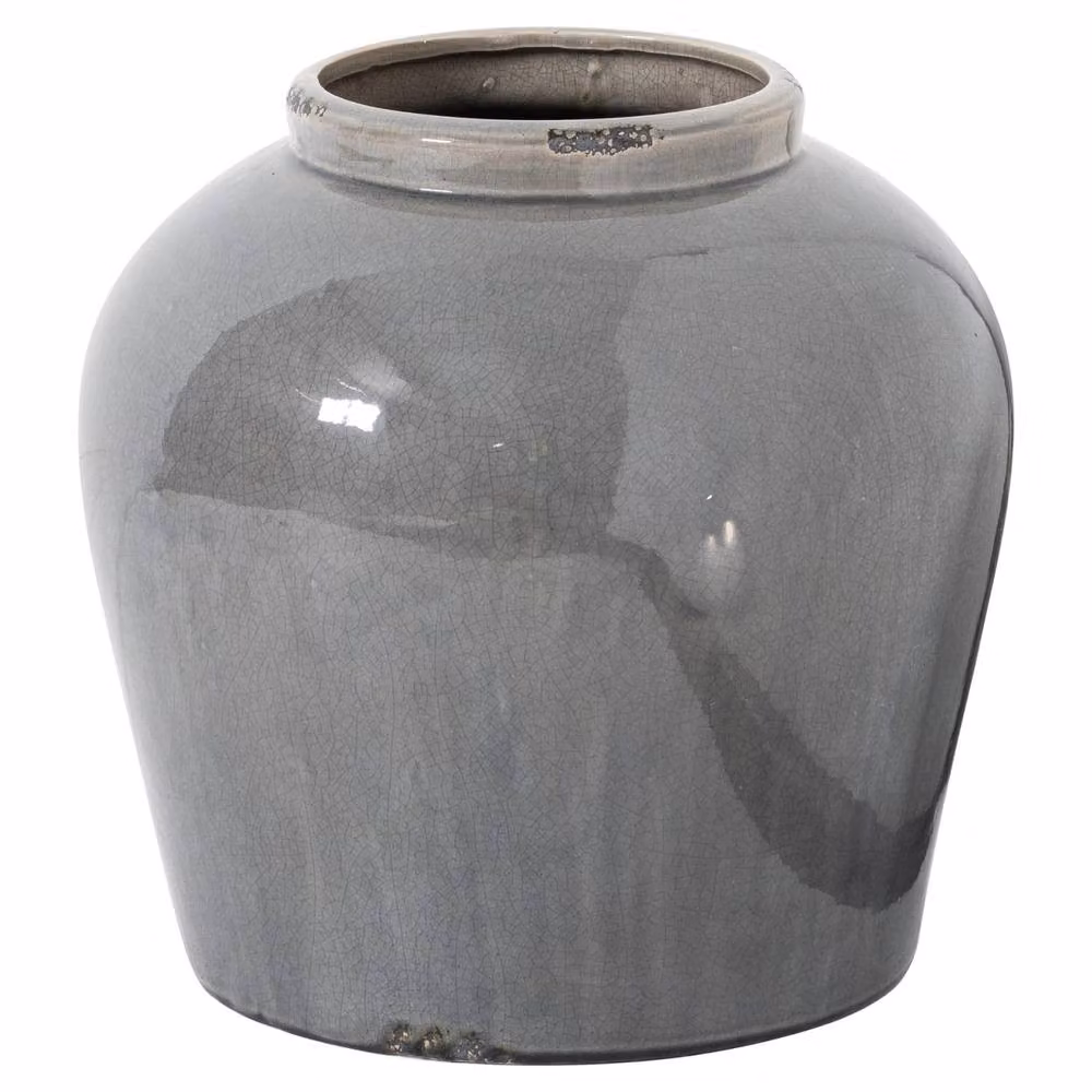 Wyld Haus Bloomwood Grey Glazed Round Ceramic Vase with Crackle Effect, H 37.0 cm x W 37.0 cm x D 37.0 cm – 2