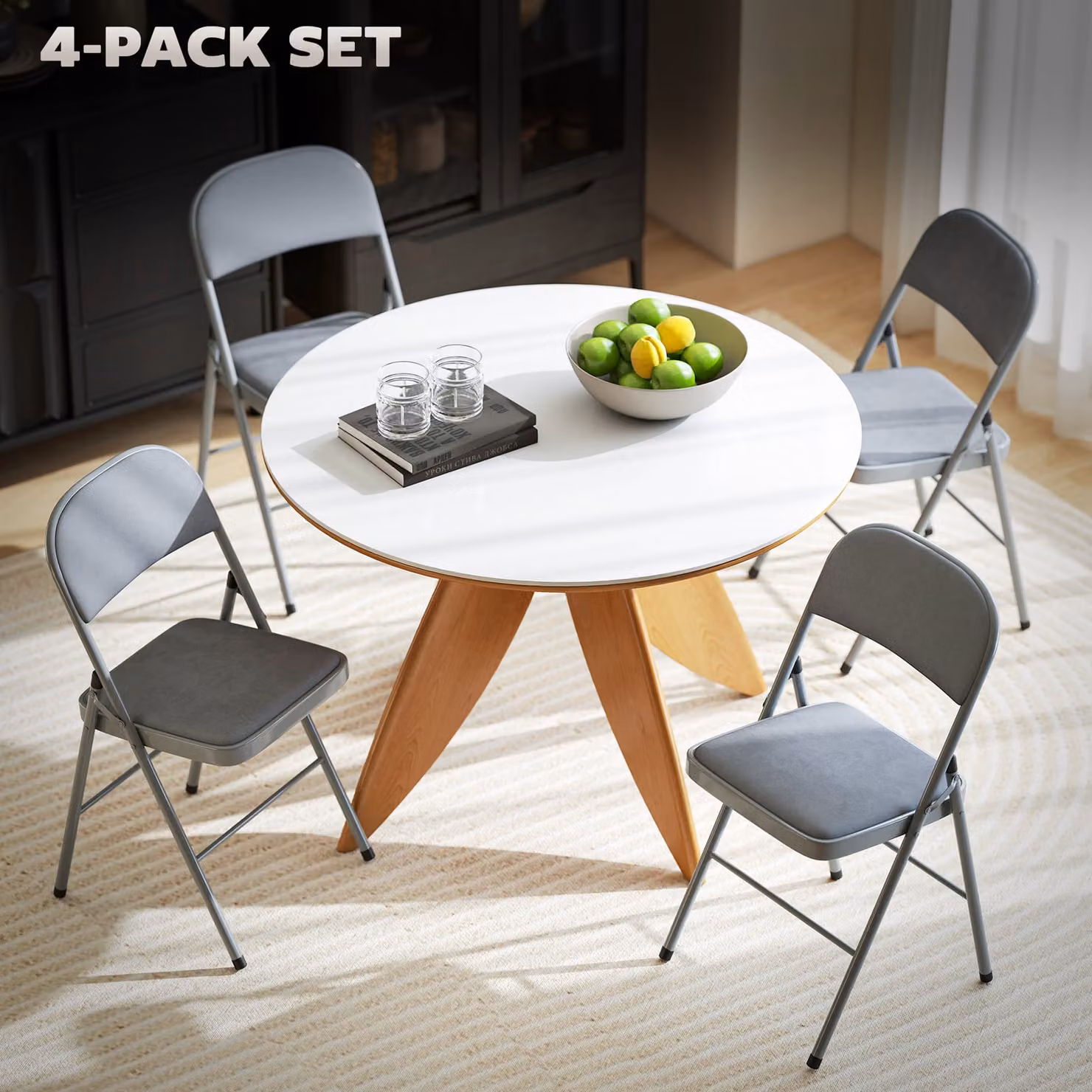 HOMCOM 4 Pack of Folding Velvet Party Chairs with Padded Seats and Steel Frame, Light Grey – 4
