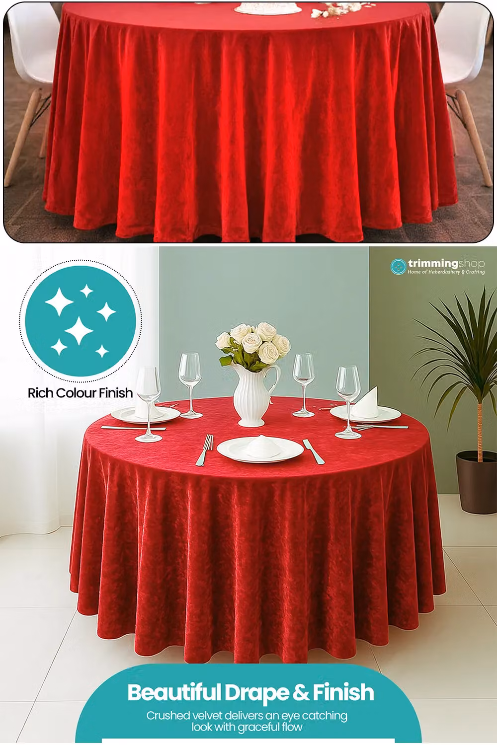Neel Blue Diamond Red Velvet Round Tablecloth, Diameter: 304.8 cm – 4
