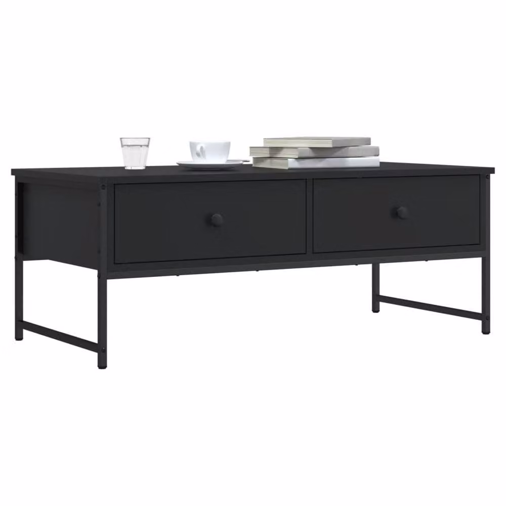 Berkfield Home Modern Black Rectangular Coffee Table in Engineered Wood W/D/H: 101 x 49 x 39.5 cm – 2