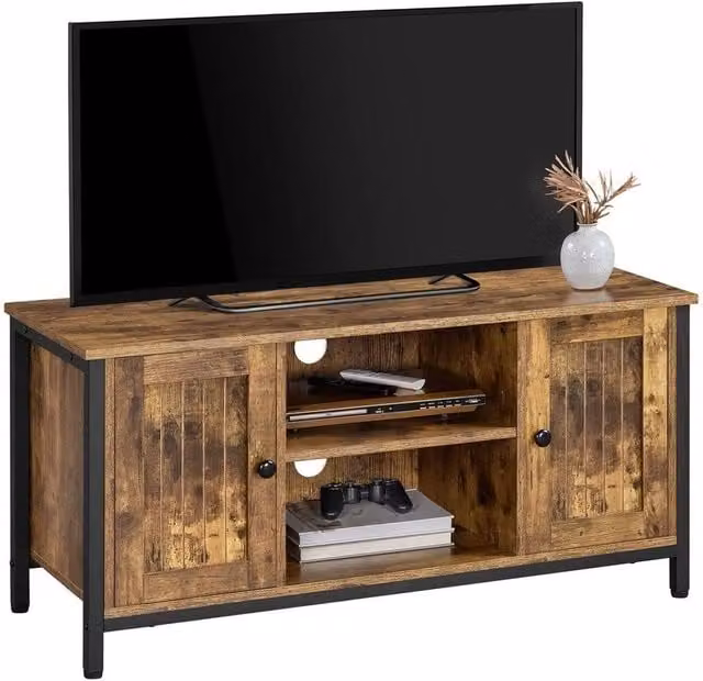 Kelvenix Industrial TV Cabinet in Brown with Media Compartments, W/D/H: 100 x 40 x 50 cm – 1