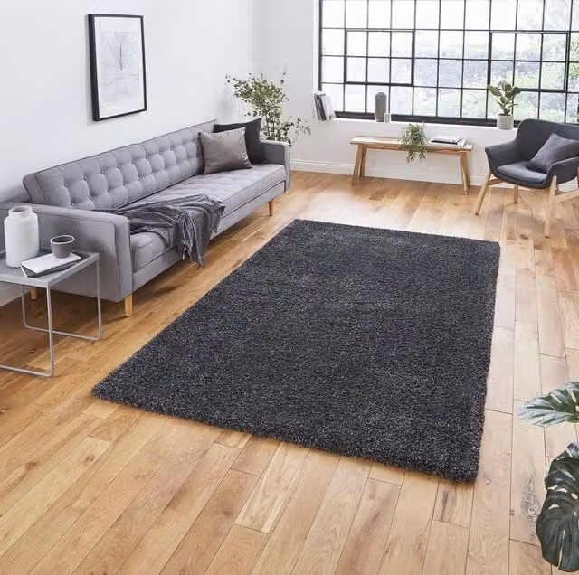 Terrys Modern Plain Grey Rectangular Polypropylene Living Room Rug