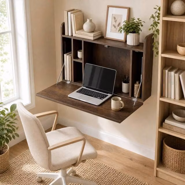 STILVORA Brown Wall-Mounted Folding Desk for Home Office and Living Room – 1