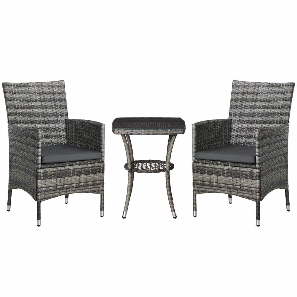 STILVORA Modern Bistro Set with Grey Glass and Metal Table – 5