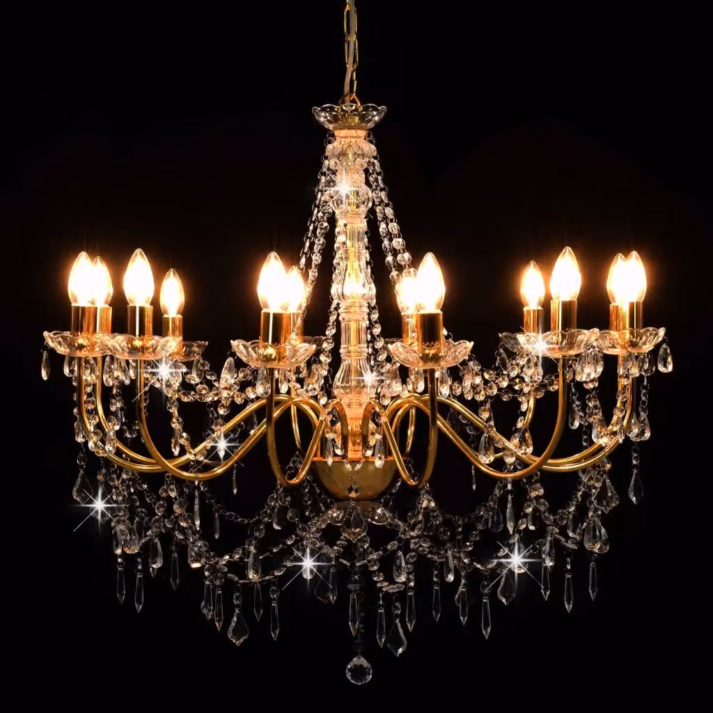 Berkfield Home Gold and Brass Crystal Chandelier with 12 x E14 Bulbs – 2