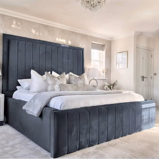 Living Comfort Bedz Geneva Upholstered Velvet Bed Frame in Anthracite Grey, W/D/H: 180 x 200 cm