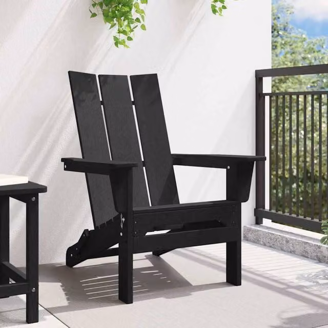Berkfield Home Modern Folding Adirondack Chair in Black, W/D/H: 74.5 x 80.5 x 90 cm