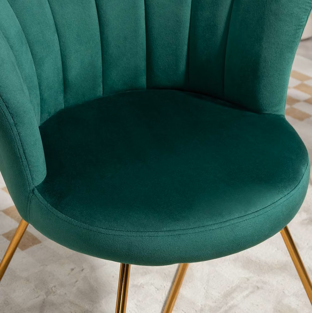 STILVORA Art Deco Accent Chair with Scalloped Shell Back in Green Velvet and Metal Frame – 5