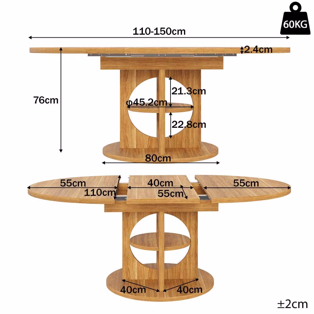 Rolipo Dark Brown Extendable Round to Oval Wood Dining Table – 2