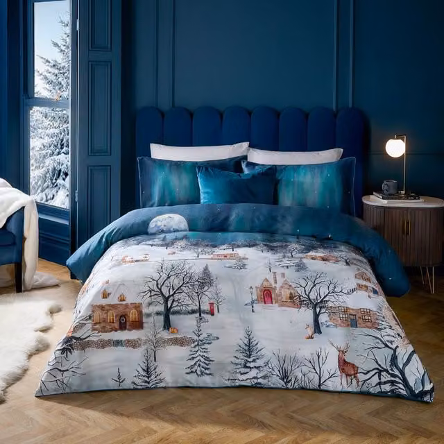 Paoletti Starlight 100% Cotton Duvet Cover Set in Midnight Blue, Size: 200 x 200 cm