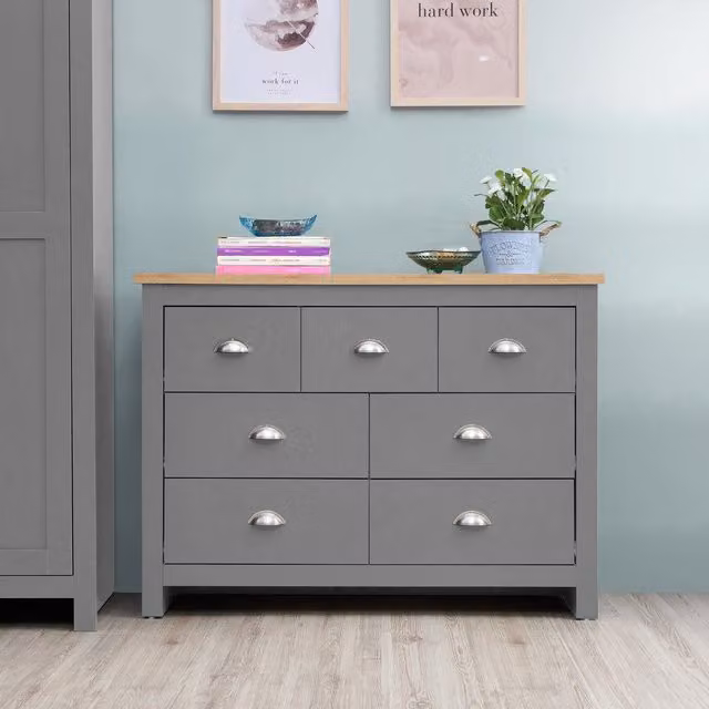 Timber Art Design Lisbon 7 Drawer Bedroom Chest of Drawers in Light Grey – 1