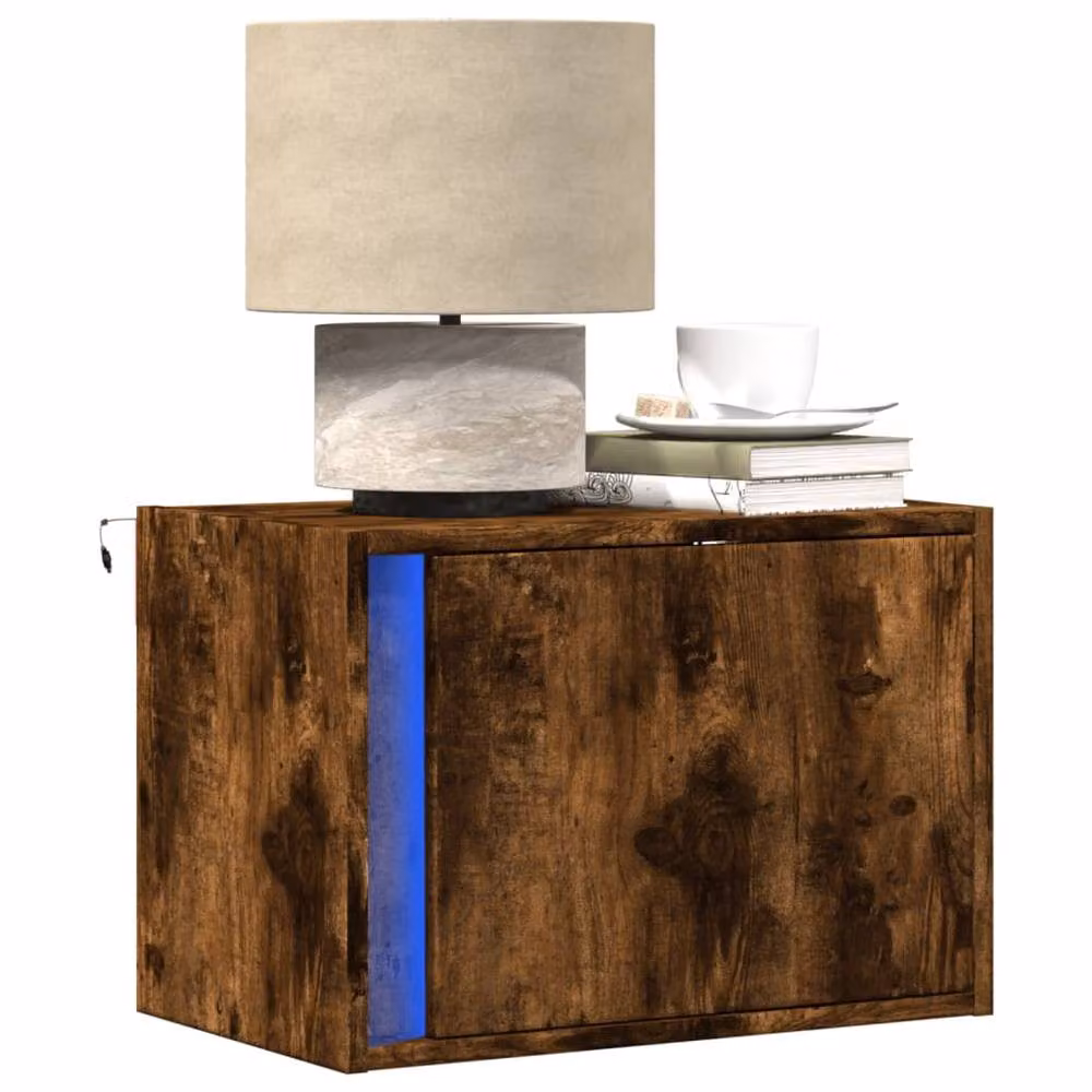 Berkfield Home Wall-mounted Bedside Cabinet with Integrated LED Lights in Smoked Oak Brown – 2