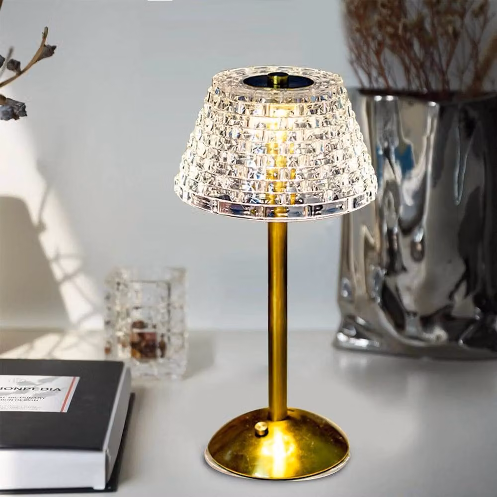 FLAVORA Modern Dimmable LED Table Lamp in Gold with Crystal and Metal Design, USB Rechargeable, H 29.0 cm x W 15.0 cm x D 11.0 cm – 3