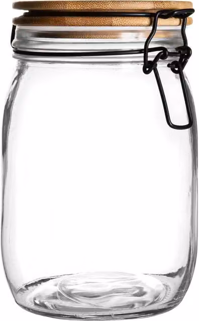 Argon Tableware White Leakproof Glass Storage Jar with Wooden Clip Lid, 1 l
