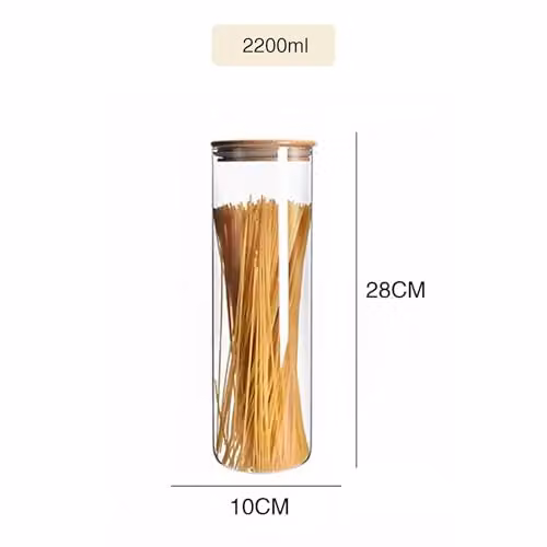 Simpa Set of 3 Round Glass Storage Jars with Airtight Bamboo Lids, 2200ml, Transparent – 4