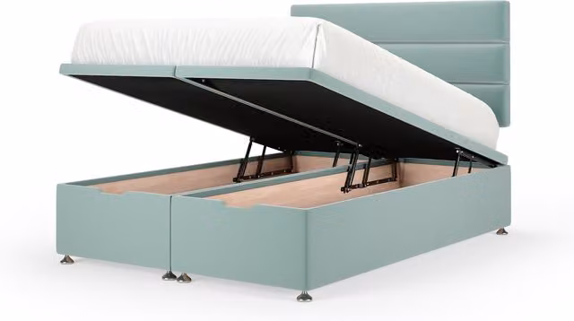 Bedmaster Plush Velvet Ottoman Divan Base and Lined Headboard in Duck Egg Blue, Super King, W/D/H: 200 x 200 cm