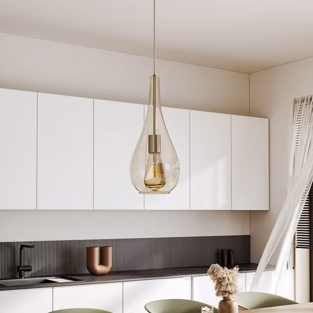 Livingandhome Modern Waterdrop Glass Pendant Light Fixture in Silver and Amber