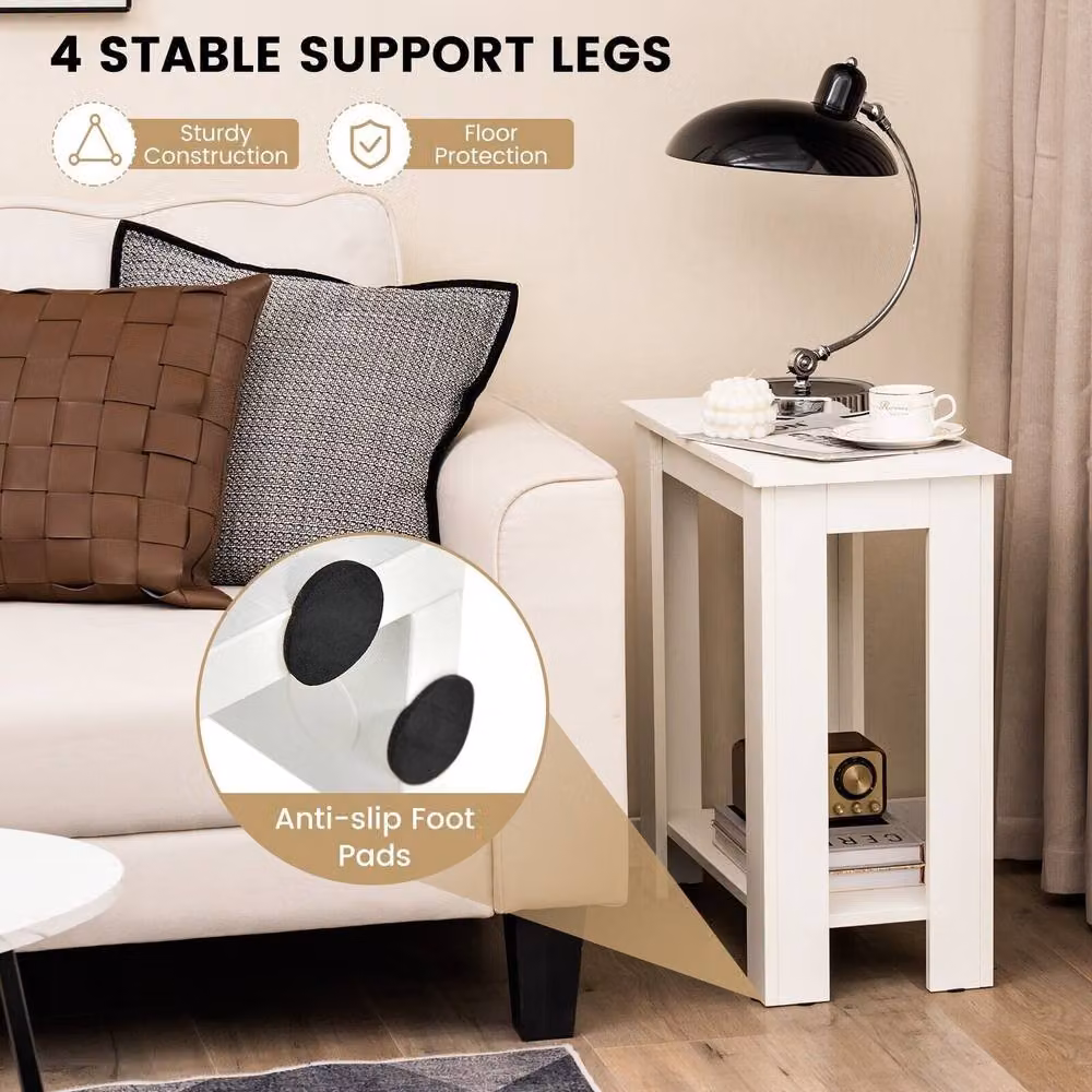 Costway Modern 2-Tier Side Table with Storage Shelf in White – 5