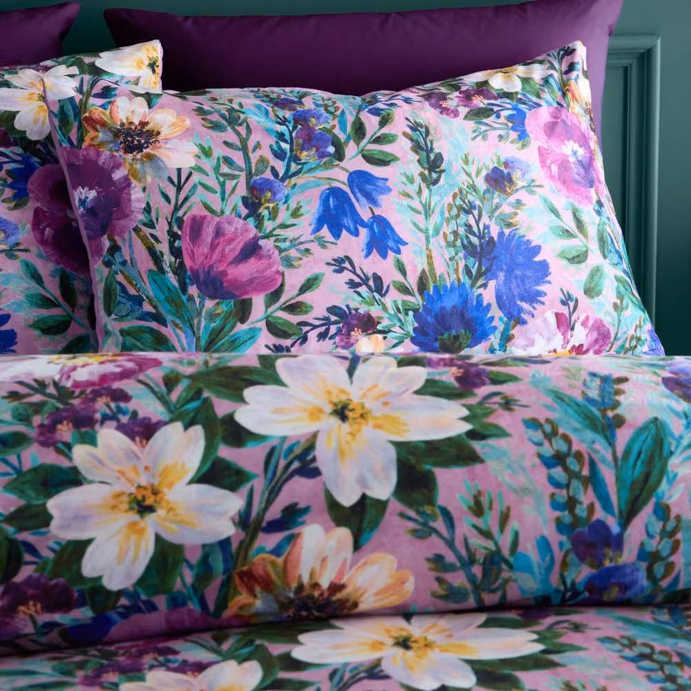 Portfolio Home Ophelia Floral Purple Microfibre Duvet Cover and Pillowcase Set, W/D/H: 180 x 200 cm and 50 x 75 cm – 4