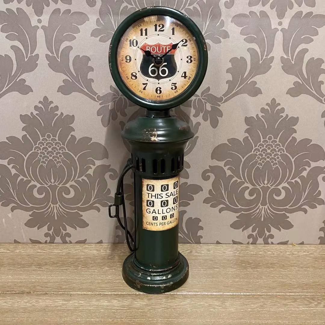 Minster Analog Round Metal Tabletop Clock in Green, W: 12 cm, D: 10 cm, H: 37 cm – 2