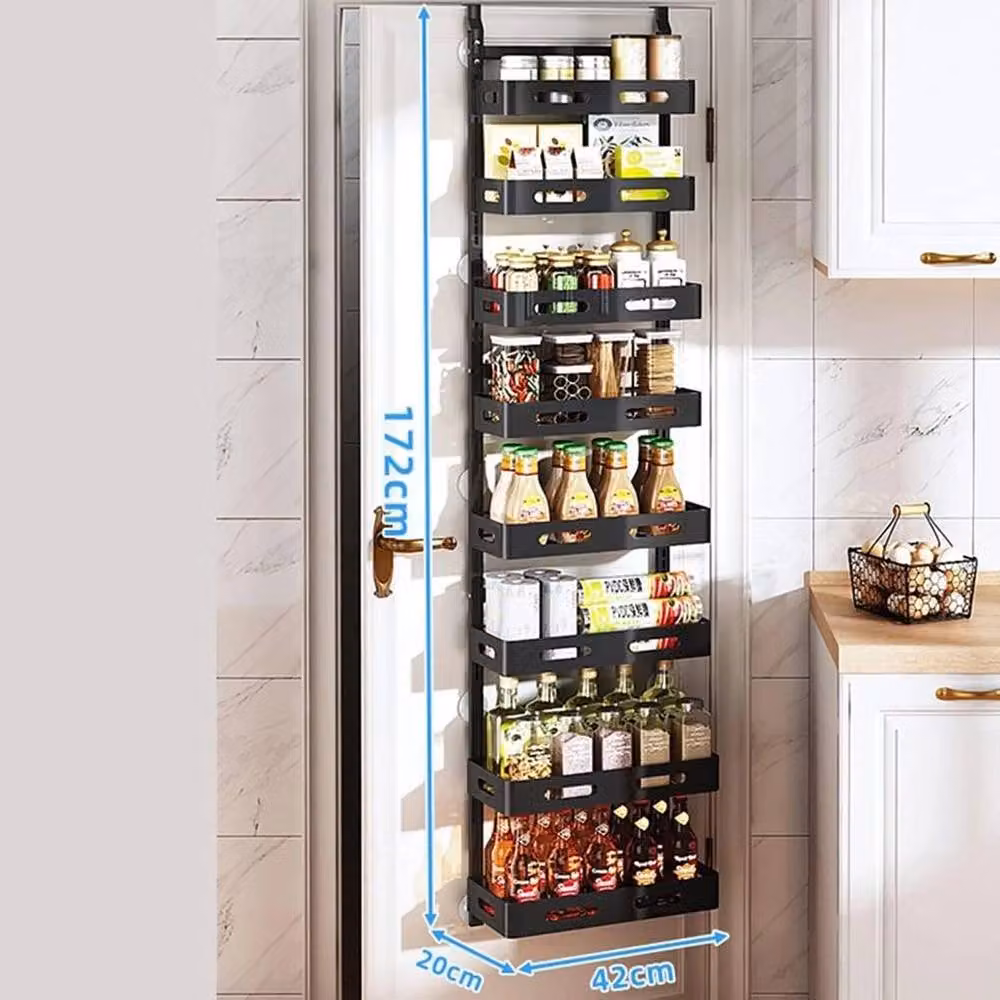 KORVIXA Black Metal Over Door Hanging Kitchen Storage Organiser, Height: 172 cm, Width: 100 cm – 2