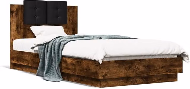 Berkfield Home Smoked Oak Bed Frame in Brown, W/D/H: 100 x 200 cm – 1
