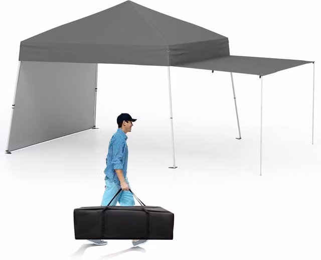 COSTWAY Grey Outdoor Pop Up Canopy with Polyester Material