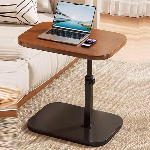 Havendro Adjustable C-Shaped Sofa Side Table in Walnut with Rotating Top