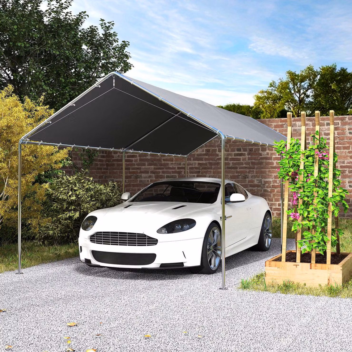 Outsunny Heavy Duty Galvanised Steel Carport Garage Car Shelter in Grey, W: 6 m, D: 3 m, H: 2.6 m – 9