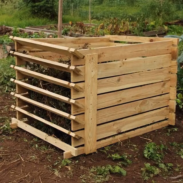 Primrose Beige Wooden Outdoor Compost Bin with Slatted Design, 449 Litre, Height: 75 cm – 1