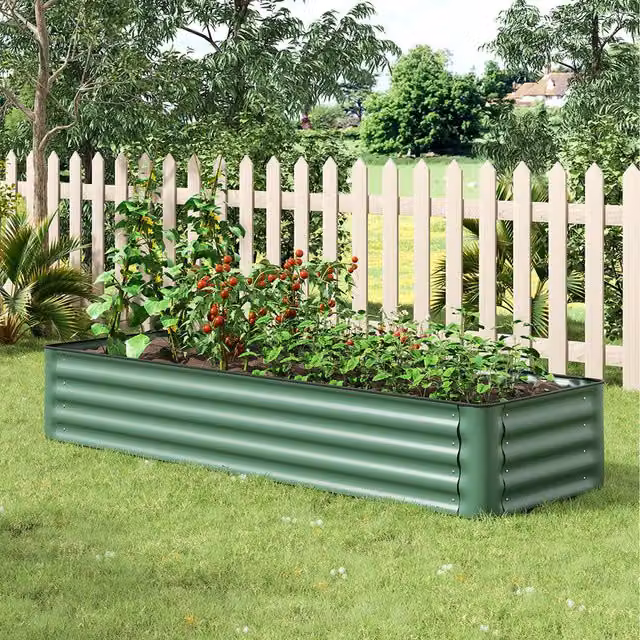 Livingandhome Green Metal Raised Garden Bed with Climbing Support for Vegetable Gardens