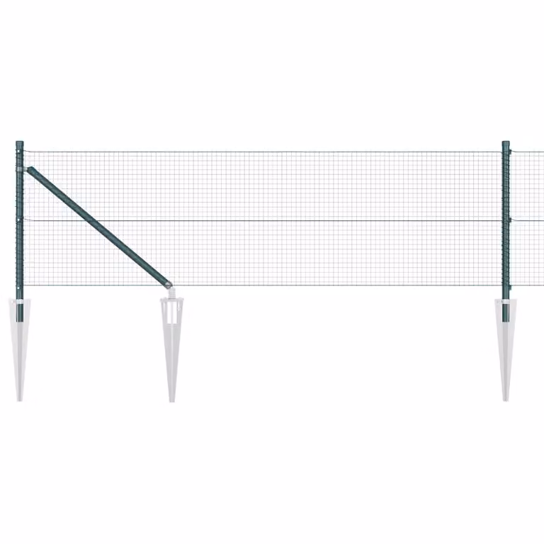 Berkfield Home Green PVC Coated Steel Welded Wire Fence with 7 Spike Posts, W: 0.6 m, L: 10 m