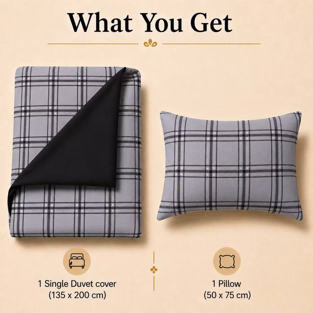 Lazzaro Home Grey Checked Microfibre Duvet Cover Set, W/D/H: 135 x 200 cm – 7