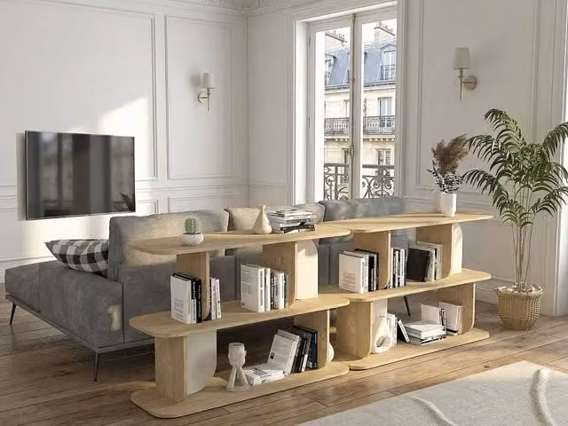 Vente-unique Set of 2 Oak Wood Shelving Units with 2 Shelves in Sand and Beige – 1