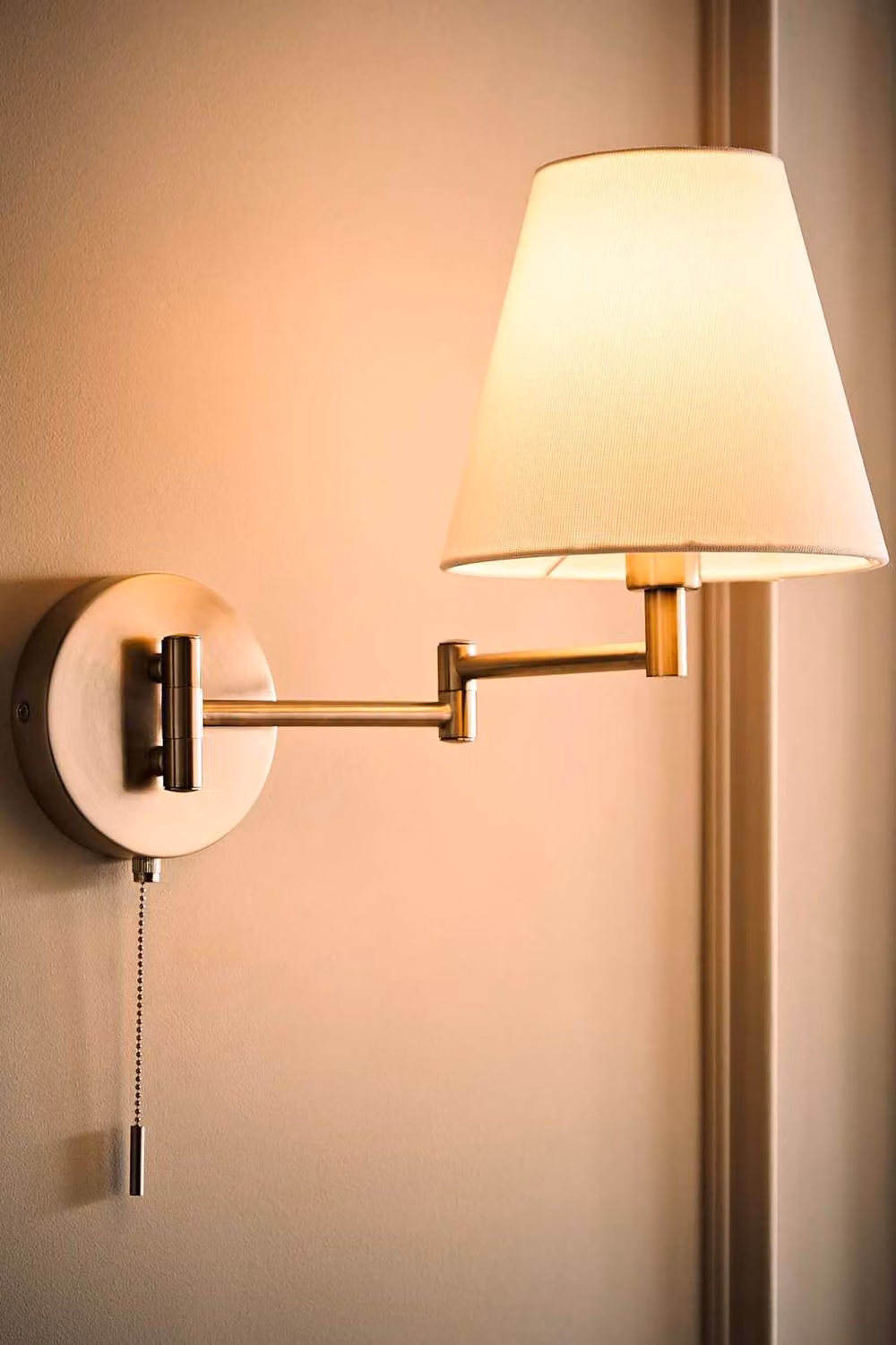 ValueLights Sonia Pair of Adjustable Swing Arm Wall Lights with Tapered Fabric Shades and Bulbs in Chrome – 2