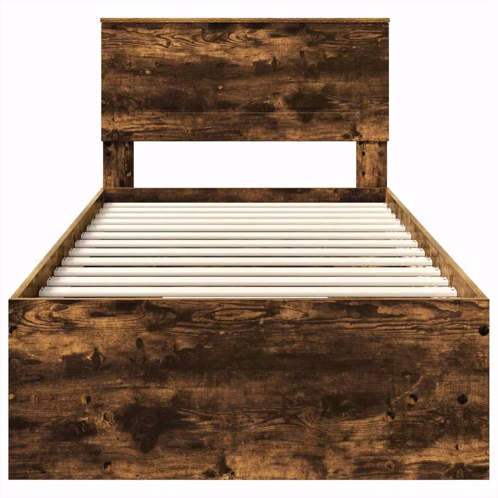 Berkfield Home Modern Bed Frame with Headboard in Smoked Oak Brown, W/D/H: 80 x 200 cm – 4
