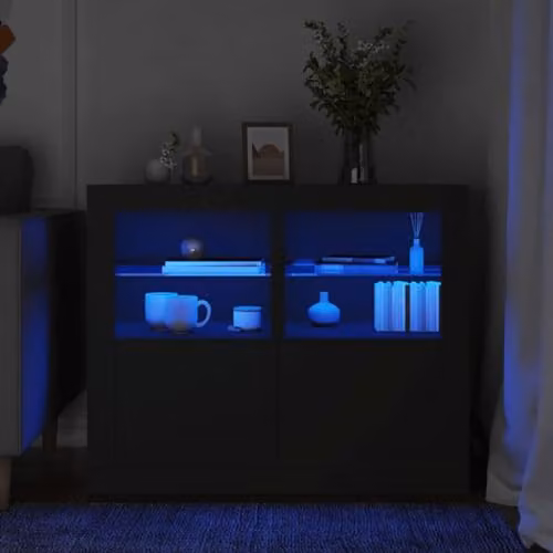 vidaXL Set of 2 Modern Black Side Cabinets with LED Lighting and Internal Shelves, W/D/H: 67.0 x 41.0 x 37.0 cm – 2