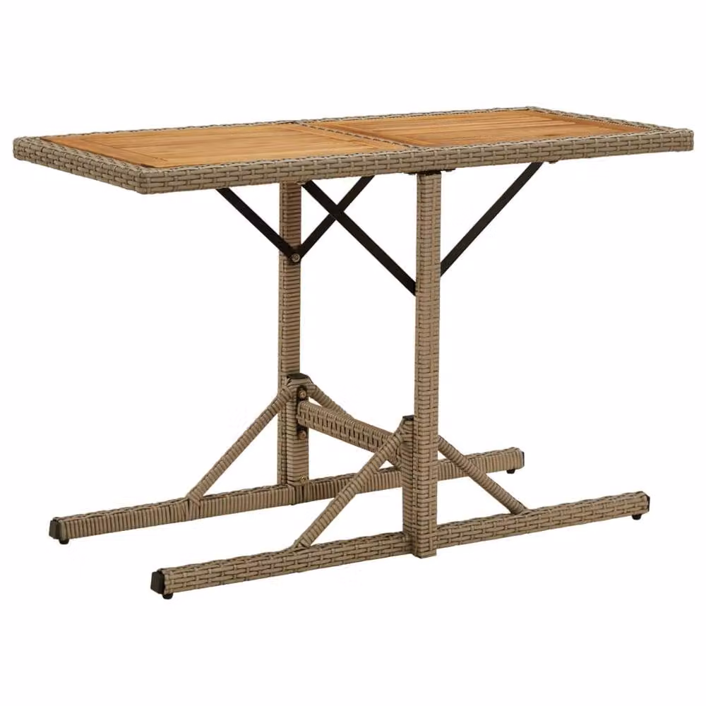 Berkfield Home Beige Rectangular Garden Table in Solid Acacia Wood and Poly Rattan W/D/H: 126 x 72 x 53 cm – 2